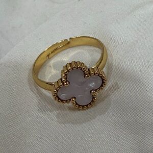 Gold-Tone Clover Ring with Pale Pink Mother-of-Pearl Inlay